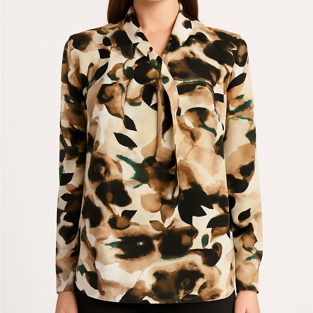DKNY Women’s Chiffon Floral Long-Sleeve Blouse Size Medium- Floral Print Top